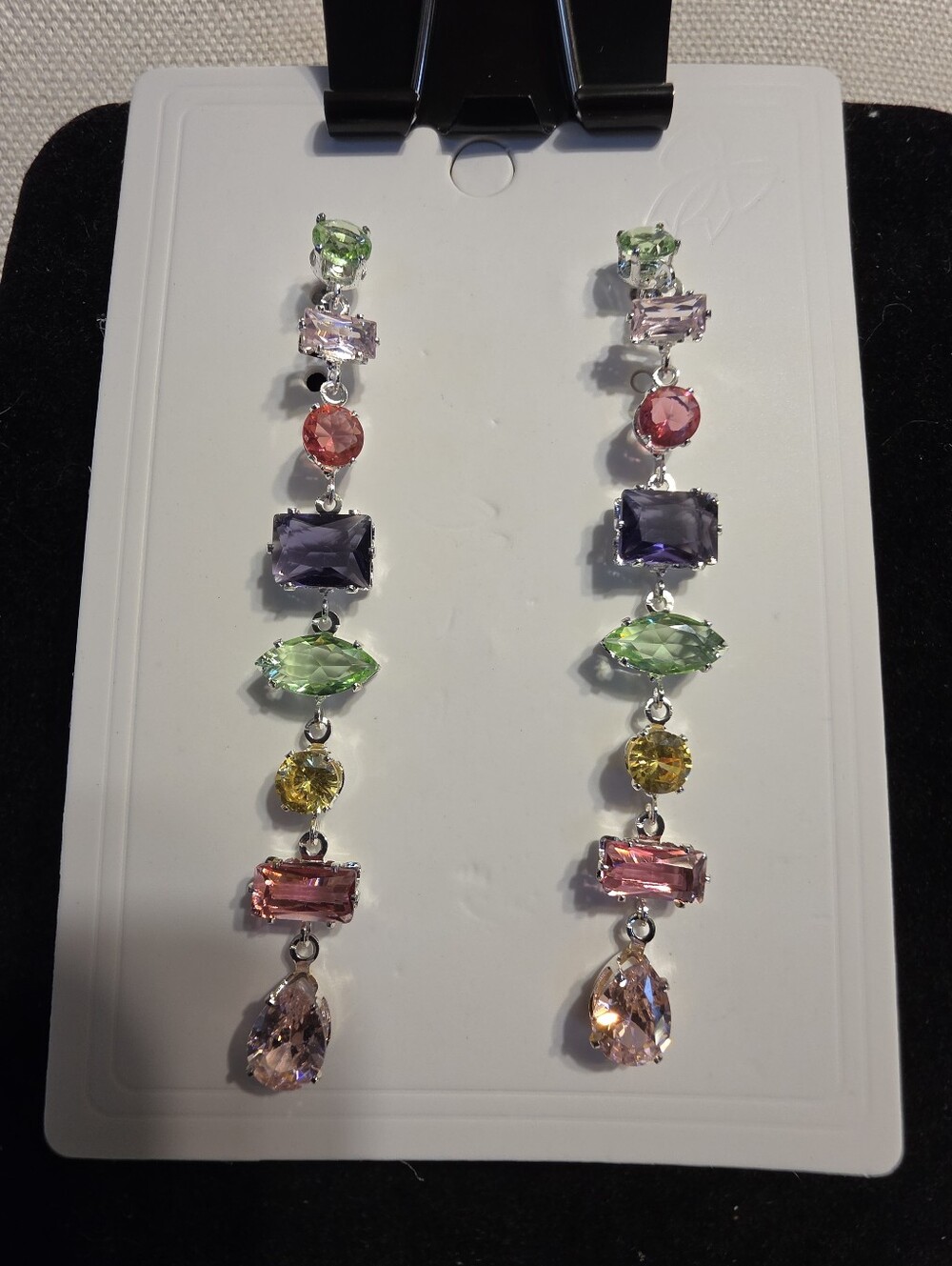 #1447. Multi-Color Crystal Drop Earrings - Elegant Long Dangle
